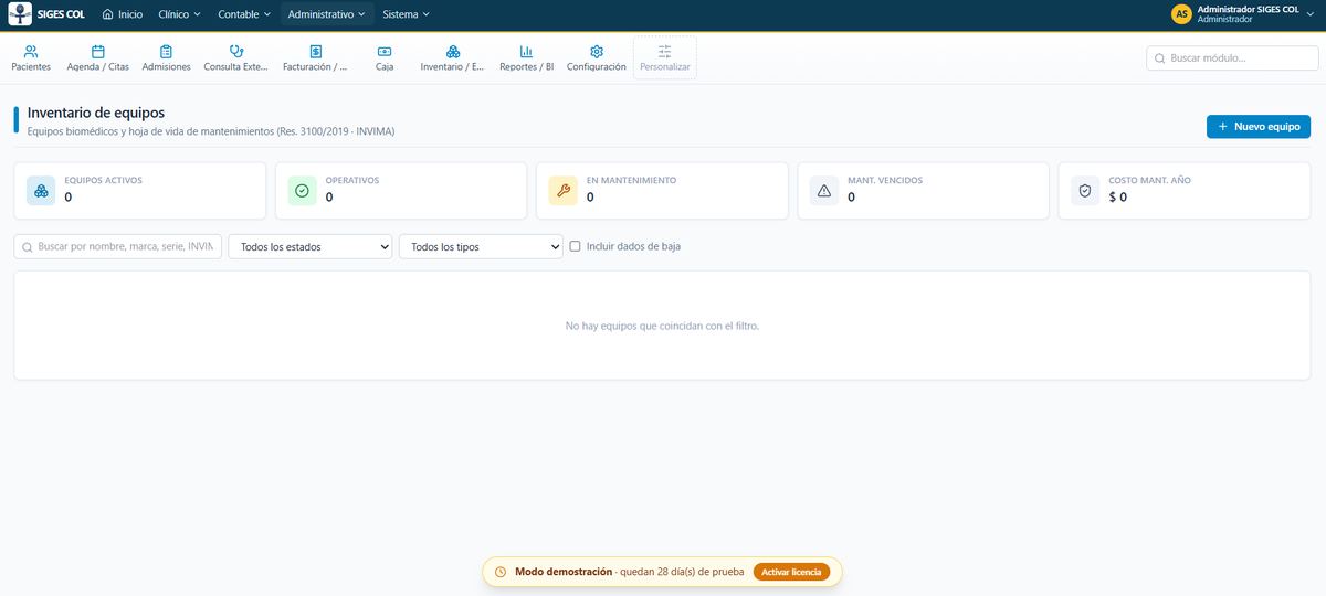 Inventario biomédico (Res. 3100/2019)